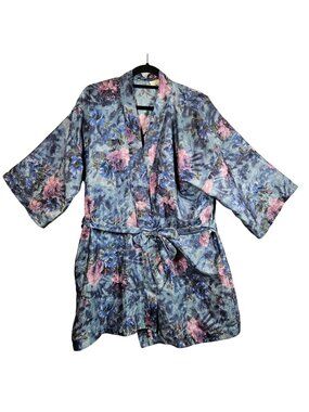 L.A. Intimates Floral Kimono Robe With Belt Bust 42 feminine Sexy Roses colorful